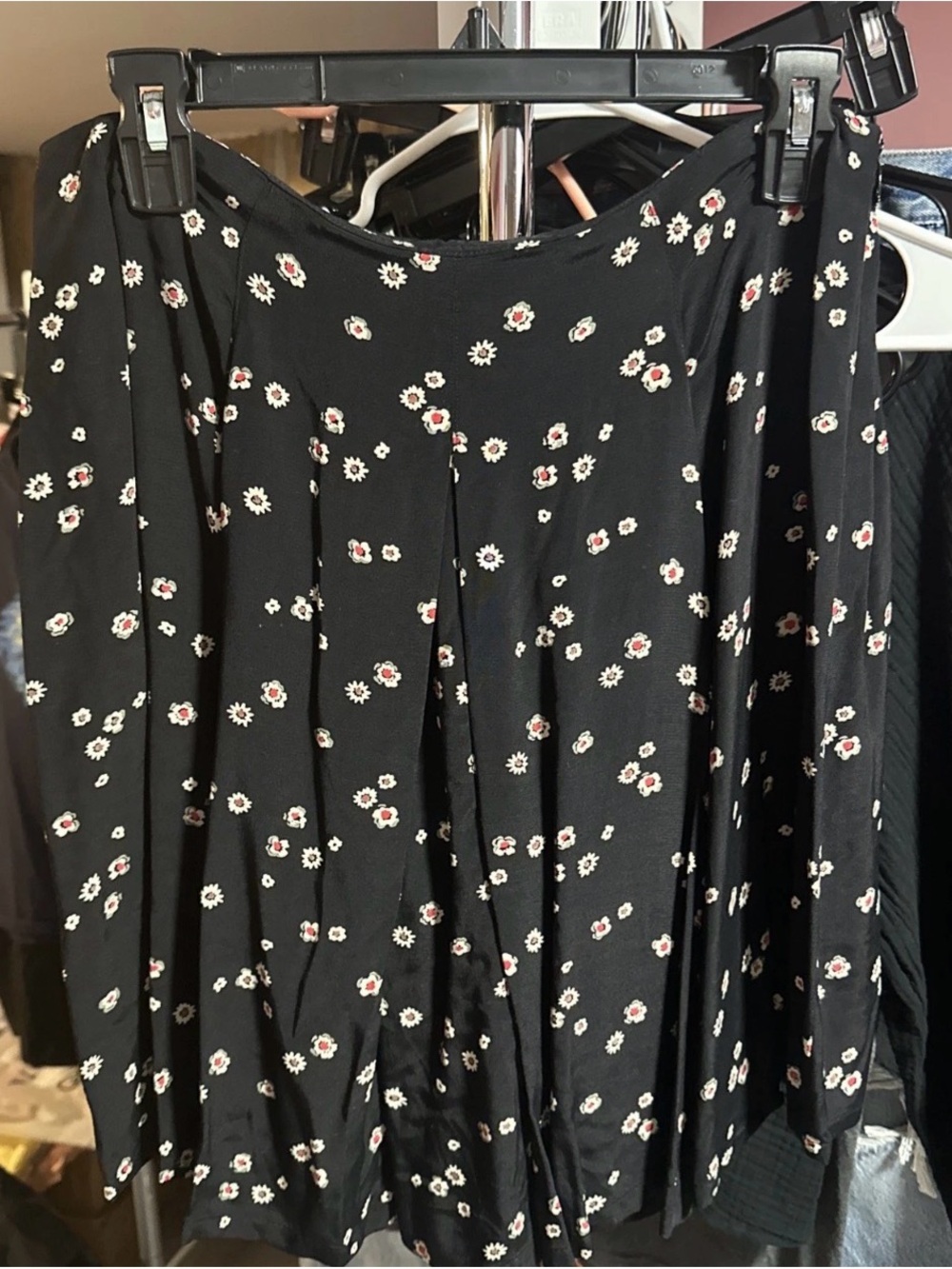 Black Daisy Print A-Line Skirt